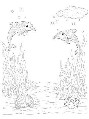 Playful Dolphins Leaping Through Kelp