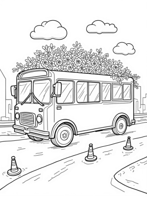 Giant Bus Garden in a Whimsical Cityscape
