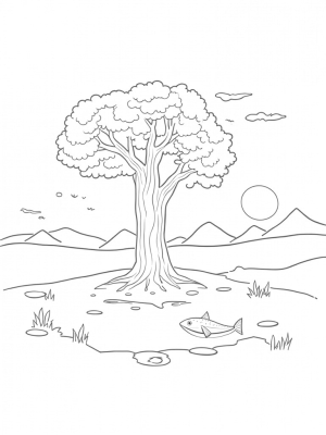 Majestic Olive Tree with Commandments and Serene Landscape