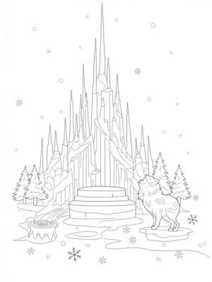 Majestic Ice Palace with Howling Wolf Sculpture