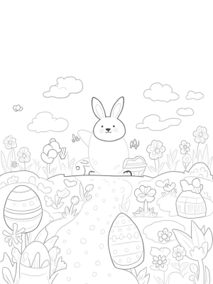 Giant Bunny in a Colorful Egg Garden