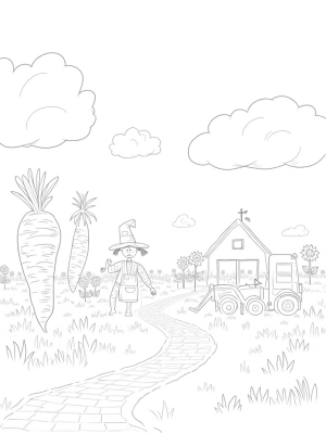 Giant Carrot and Whimsical Farm Scene