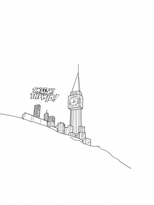 Twilight Cityscape with Spider Clock Tower