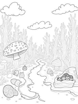 Whimsical Forest with Oversized Mushrooms and Curious Critters