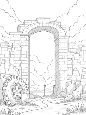 Giant City Gate with Overgrown Gear and Titan Fragments