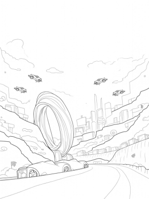 Futuristic City with Lamborghini Silhouettes and Neon Lights