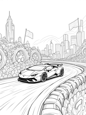 Futuristic Lamborghini on a Spiraling Chrome Racetrack