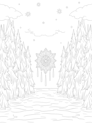 Frozen Forest with Ice Trees and Snowflake Centerpiece