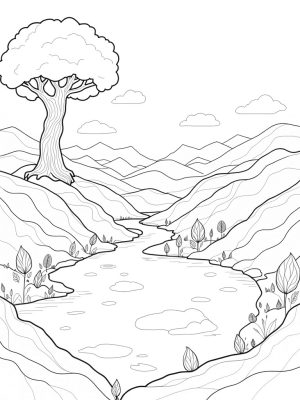 Swirling Hills and a Serene Teardrop Lake