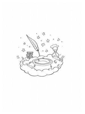 Floating Library in the Clouds with Spellbooks and Potions