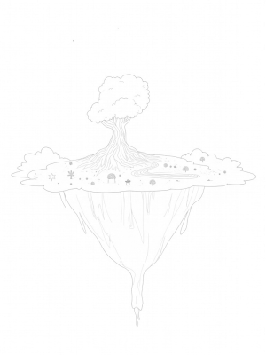 Floating Island with a Spiraling Tree and Starry River