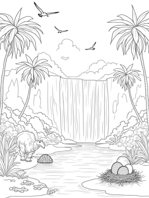 Brontosaurus and Pterodactyls in a Prehistoric Jungle