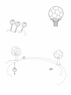 Cloud Sports Arena with Giant Equipment