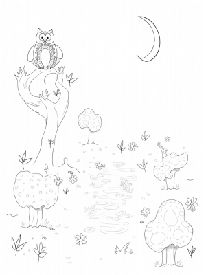Spiral Trees and a Giant Owl in a Magical Forest
