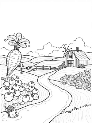 Giant Carrot and Tomato Farm Landscape