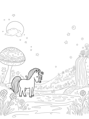 Majestic Pony in a Flower-Filled Meadow