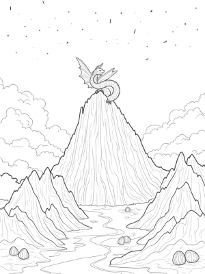 Crystal Mountains with a Fire-Breathing Dragon