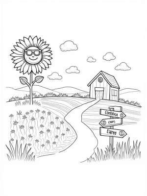Giant Sunflower with Glasses and a Colorful Barn