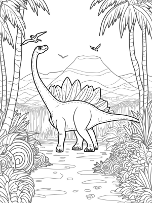 Stegosaurus in a Lush Prehistoric Jungle