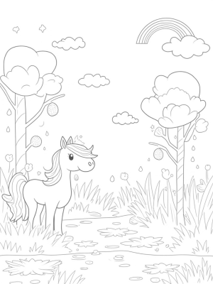 Pastel Pony in a Magical Flower Landscape