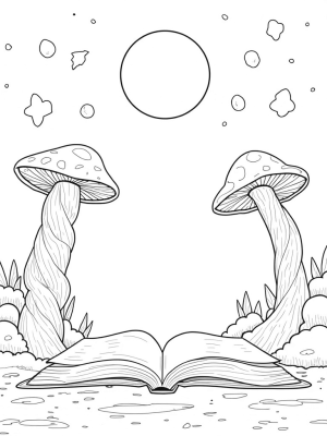 Mystical Forest Clearing with Luminous Moon and Spellbook