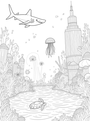 Underwater City of Sharks and Jellyfish