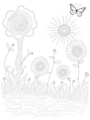 Geometric Flower Garden with Butterfly