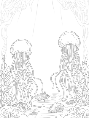 Ethereal Underwater Garden with Jellyfish and Coral