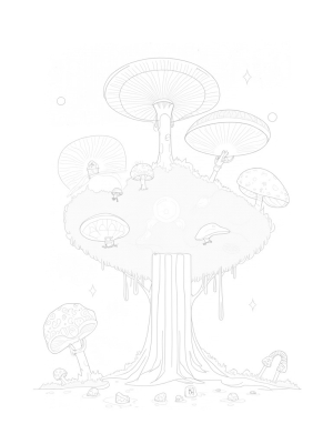 Floating Island with Spiraled Mushrooms and Glowing Tree