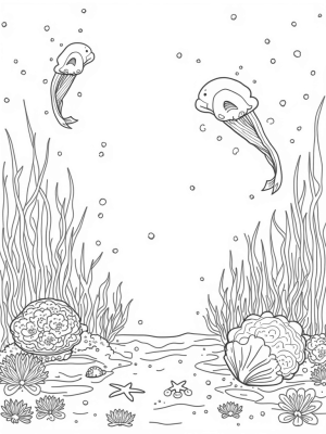 Underwater Meadow with Dolphins and Jellyfish