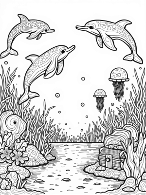 Dolphins and Jellyfish in an Underwater Garden