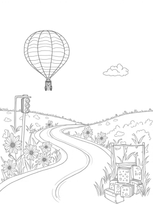 Bus-Shaped Hot Air Balloon Over a Puzzle Piece Road