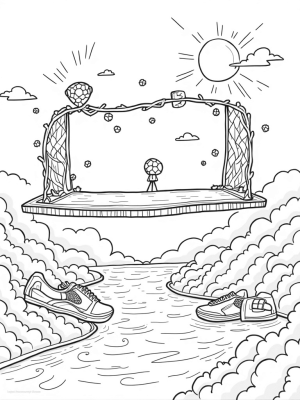 Floating Soccer Field Among Fluffy Clouds