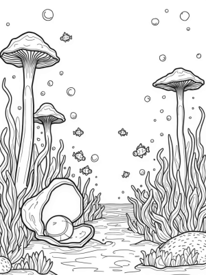 Underwater Garden with Coral and Geometric Fish