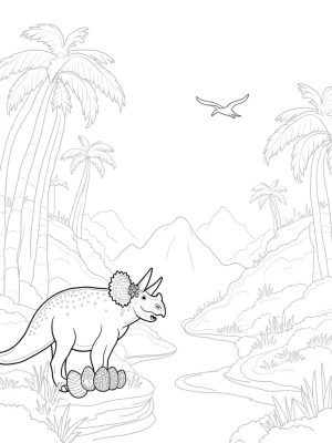 Triceratops Grazing in a Prehistoric Jungle