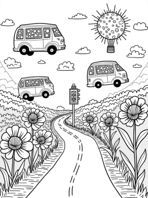 Floating Buses in a Magical Cityscape