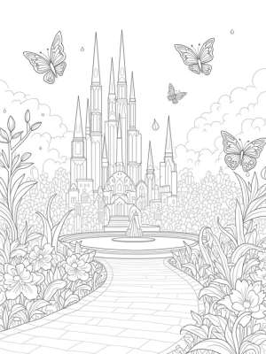 Enchanted Garden with Crystal Castle and Majestic Fountain