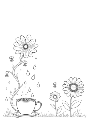 Enchanted Garden with Oversized Flowers and Lanterns