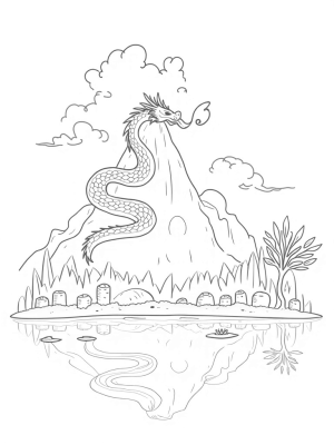 Colossal Dragon Coiled Around a Mountain Peak