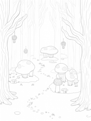 Whimsical Forest with Gruffalo Rock and Giant Mushrooms