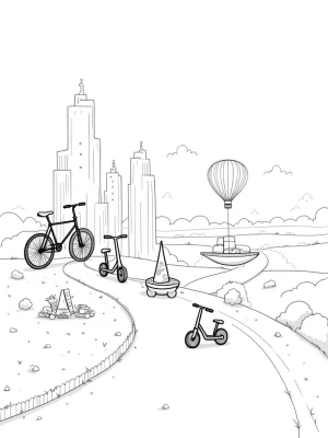 Giant Bicycles and Floating Sailboats in a Colorful Landscape