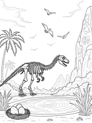 Colossal Dinosaur Skeleton in a Prehistoric Jungle