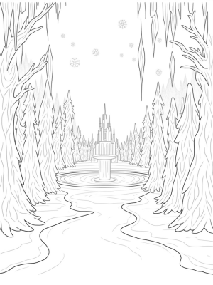 Tranquil Ice Garden with Crystalline Trees and Snowflakes