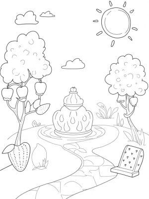Fruit Orchard with Giant Apples and a Chocolate Path
