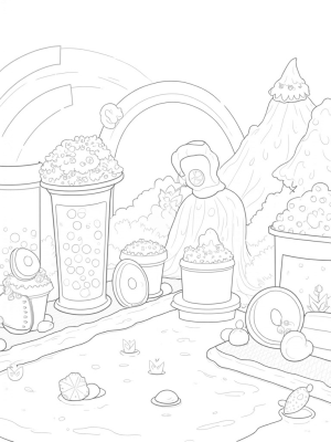 Boba Garden with Giant Cups and Sweet Fountain