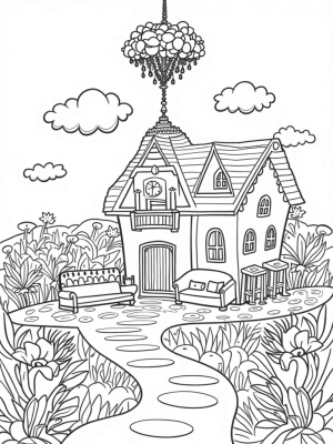 Giant Dream House with Rainbow Chandelier and Heart Flowers