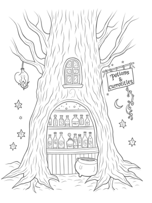 Potion Shop in a Gnarled Tree Trunk