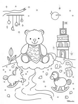Giant Teddy Bear in a Dreamy Nursery Landscape