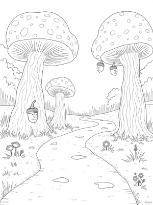 Oversized Mushrooms and Gruffalo Stone in the Forest Glade