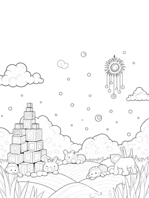 Nursery Landscape with Building Blocks and Bubbles